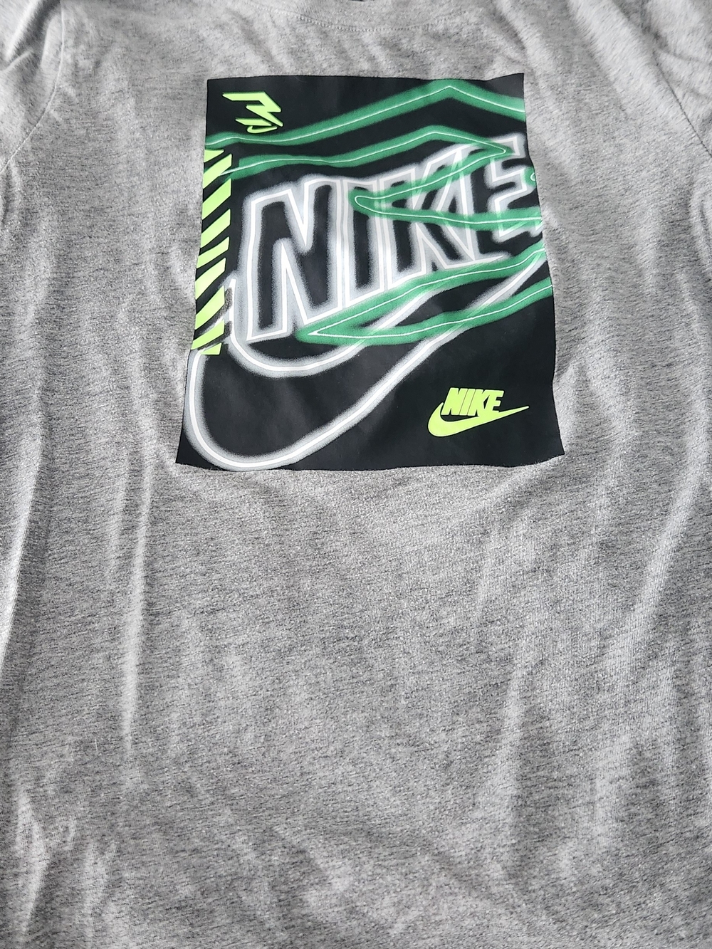 Nike Gray Tee with Neon Green and Black Graphic